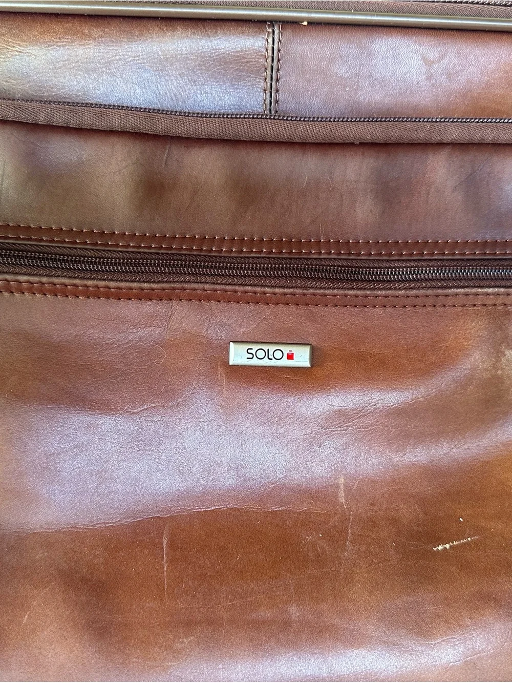 solo Tan Leather Briefcase with Front Zip Pocket